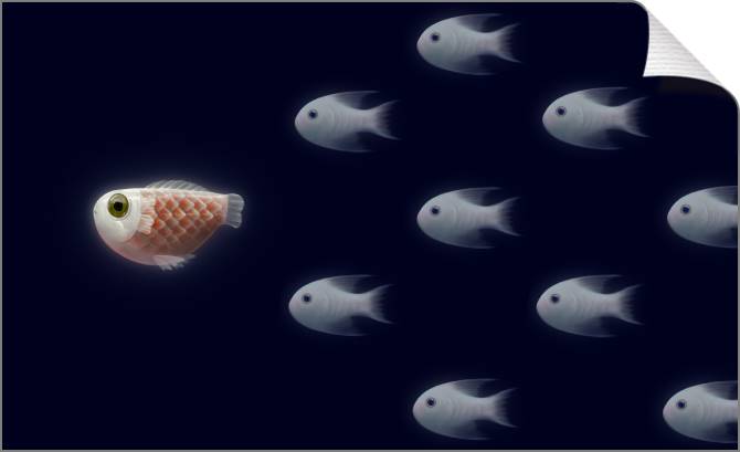 Купить и печать на заказ Картины на холсте Стайка рыбок на темном фоне