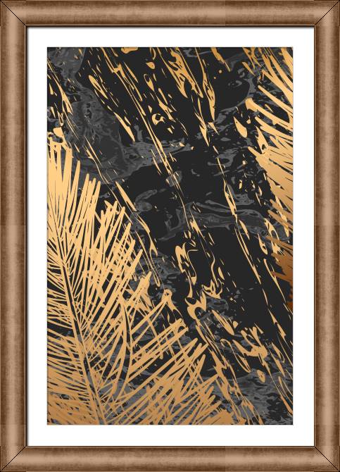 Купить и печать на заказ Картины в рамке, багете Золотые перья на черном мраморе