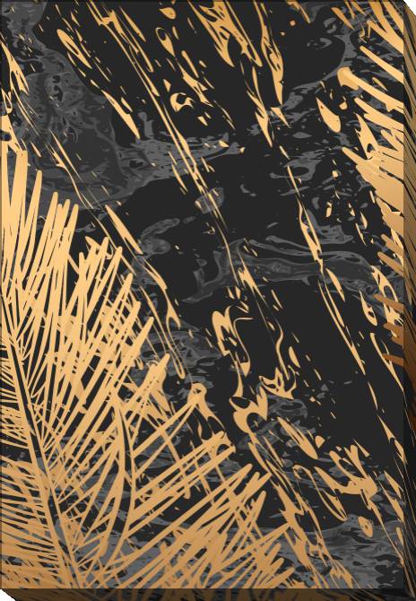 Картины на холсте Gold feathers on a black marble