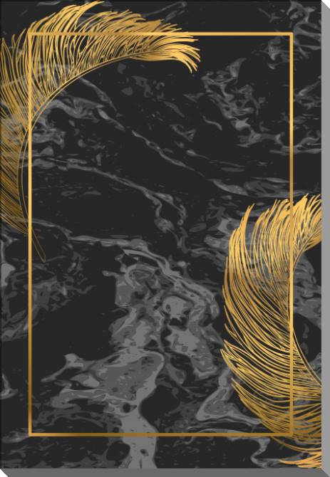 Купить и печать на заказ Картины на пластике, пеноркартоне Золотые перья на черном мраморе