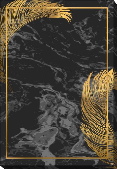 Paintings on canvas Gold feathers on a black marble
