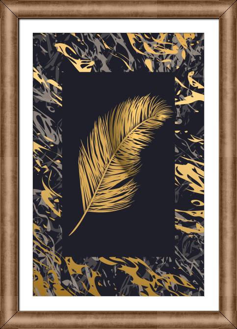 Купить и печать на заказ Картины в рамке, багете Золотое перо в черном прямоугольнике