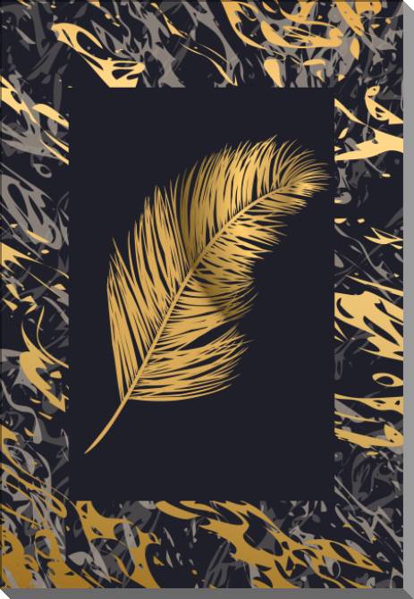 Купить и печать на заказ Картины на пластике, пеноркартоне Золотое перо в черном прямоугольнике