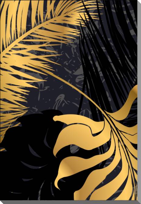 Купить и печать на заказ Картины на пластике, пеноркартоне Золотые и черные листья пальмы