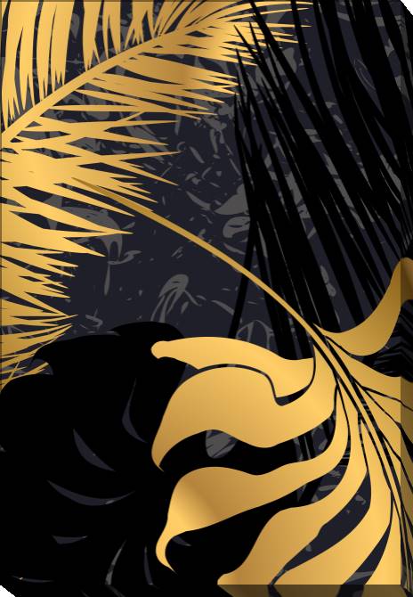 Paintings on canvas Gold and black palm leaves