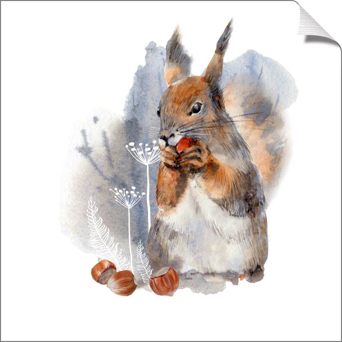 Купить и печать на заказ Картины на холсте Белочка на акварельном фоне
