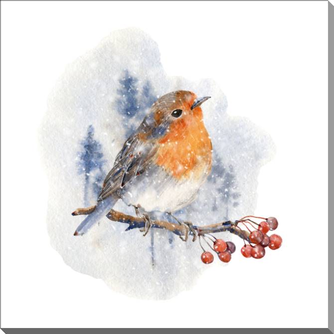 Купить и печать на заказ Картины на пластике, пеноркартоне Малиновка на акварельном фоне