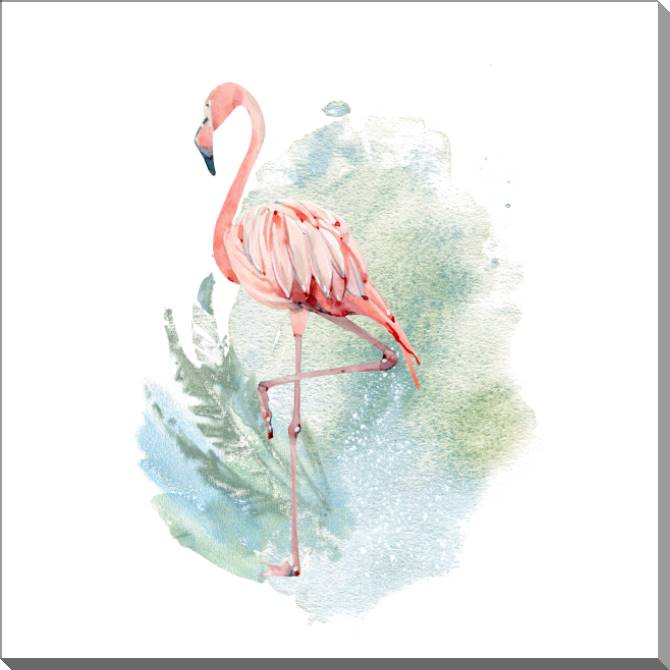 Купить и печать на заказ Картины на пластике, пеноркартоне Розовый фламинго на акварельном фоне