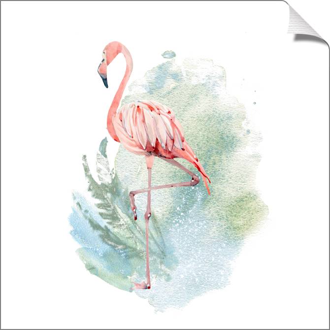 Купить и печать на заказ Картины на холсте Розовый фламинго на акварельном фоне