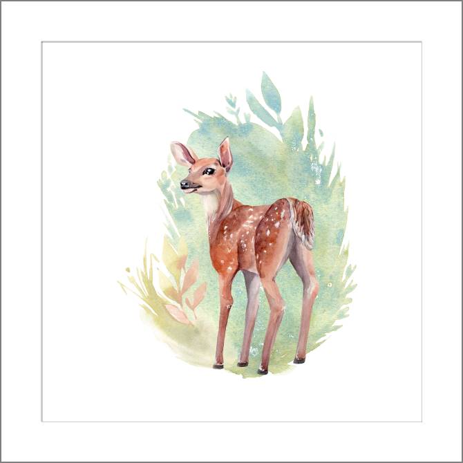 Купить и печать на заказ Картины, фото с паспарту Лань на акварельном фоне