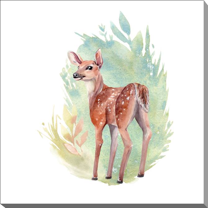 Купить и печать на заказ Картины на холсте Лань на акварельном фоне