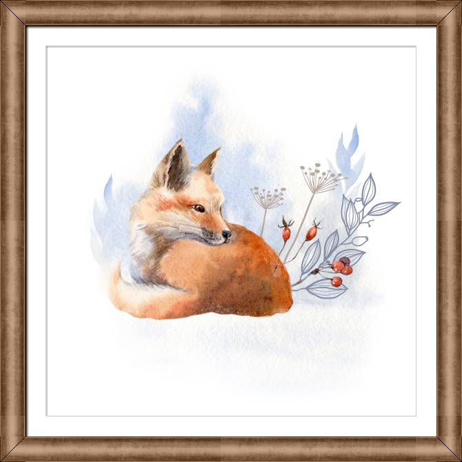 Купить и печать на заказ Картины в рамке, багете Лиса на акварельном фоне