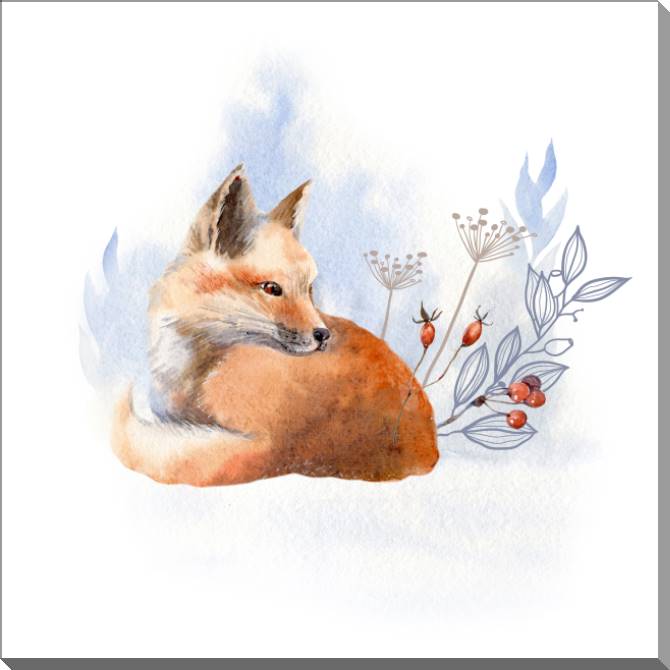 Купить и печать на заказ Картины на пластике, пеноркартоне Лиса на акварельном фоне