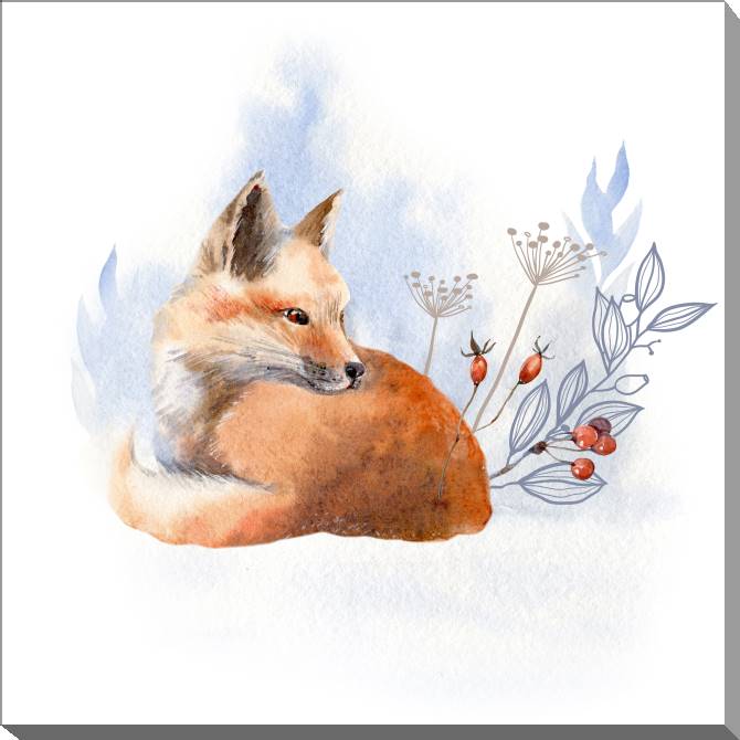Купить и печать на заказ Картины на холсте Лиса на акварельном фоне