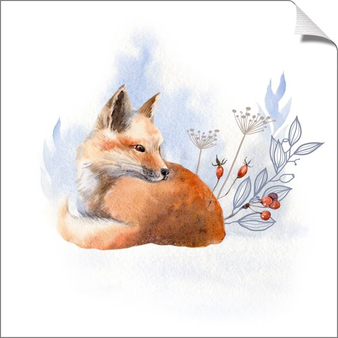 Купить и печать на заказ Картины на холсте Лиса на акварельном фоне