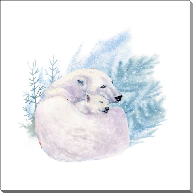 Купить и печать на заказ Картины на пластике, пеноркартоне Белые медведи на акварельном фоне