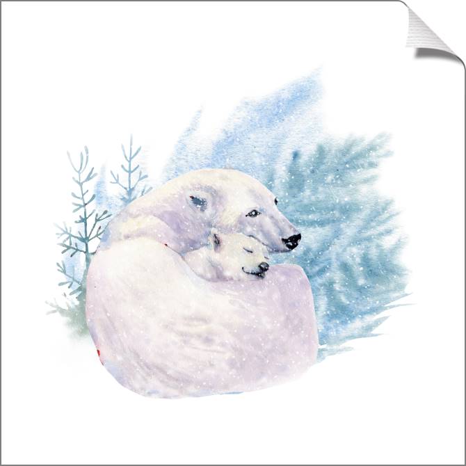 Купить и печать на заказ Картины на холсте Белые медведи на акварельном фоне