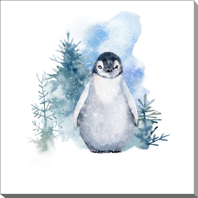 Купить и печать на заказ Картины на холсте Пингвинёнок на акварельном фоне