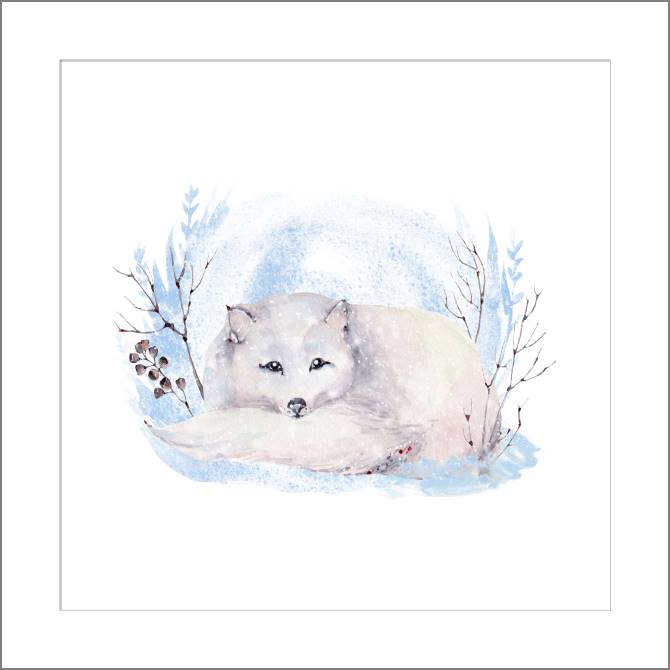 Купить и печать на заказ Картины, фото с паспарту Песец на акварельном фоне