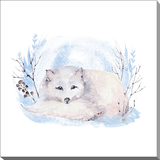 Купить и печать на заказ Картины на холсте Песец на акварельном фоне