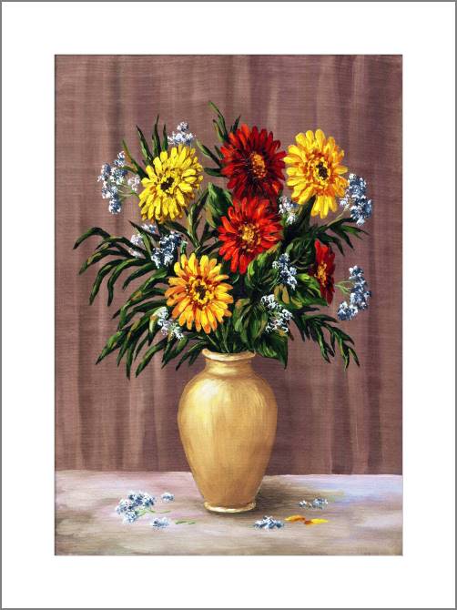 Купить и печать на заказ Картины, фото с паспарту Букет из красных и желтых гайлардий