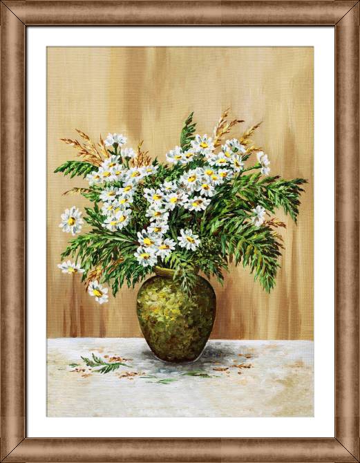 Купить и печать на заказ Картины в рамке, багете Зеленый букет ромашек