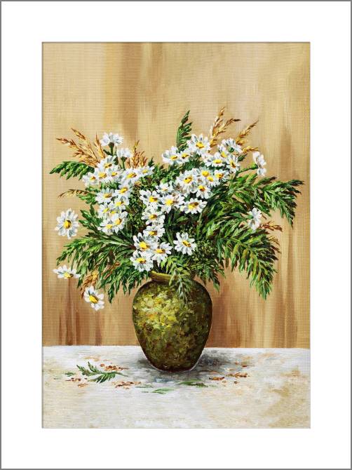 Купить и печать на заказ Картины, фото с паспарту Зеленый букет ромашек
