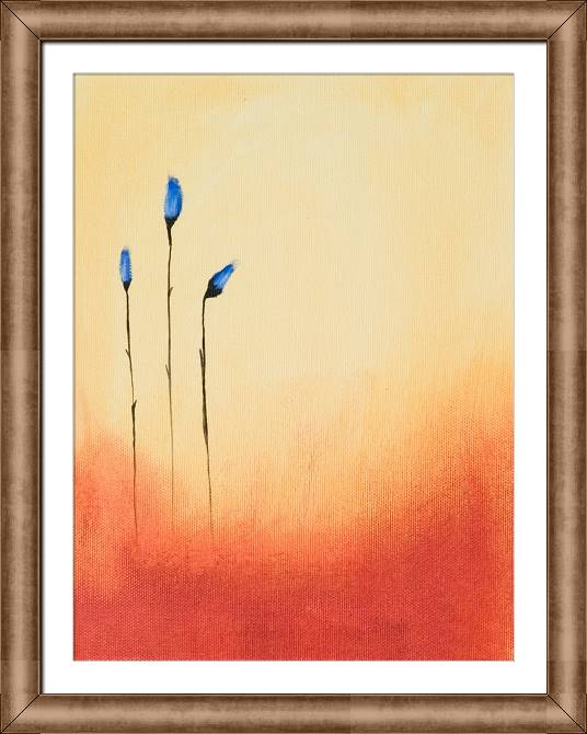 Купить и печать на заказ Картины в рамке, багете Три голубых цветка