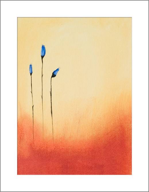 Купить и печать на заказ Картины, фото с паспарту Три голубых цветка