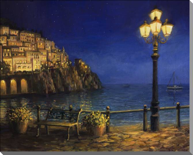 Купить и печать на заказ Картины на пластике, пеноркартоне Ночь на побережье Италии
