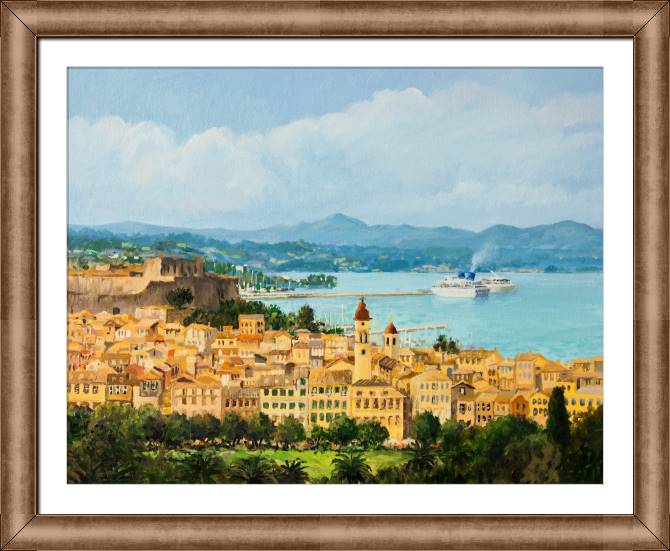 Купить и печать на заказ Картины в рамке, багете Панорама острова Корфу
