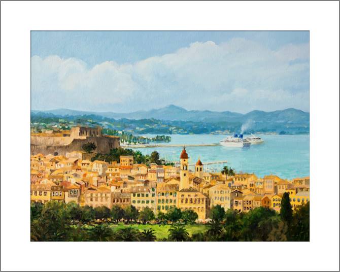 Купить и печать на заказ Картины, фото с паспарту Панорама острова Корфу