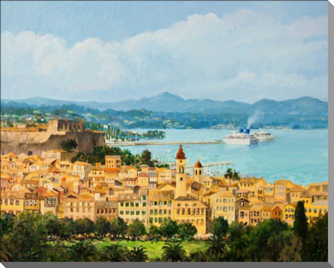 Купить и печать на заказ Картины на пластике, пеноркартоне Панорама острова Корфу