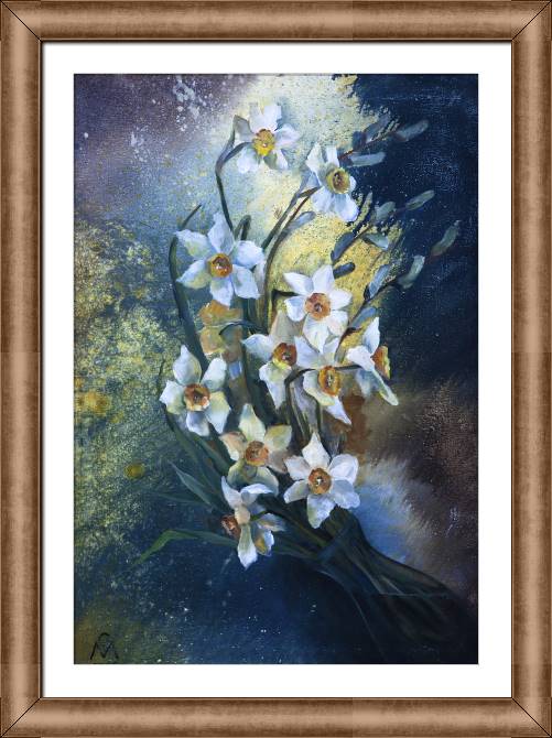Купить и печать на заказ Картины в рамке, багете Нарциссы маслом