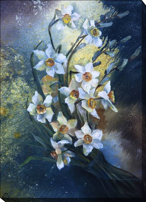 Купить и печать на заказ Картины на холсте Нарциссы маслом