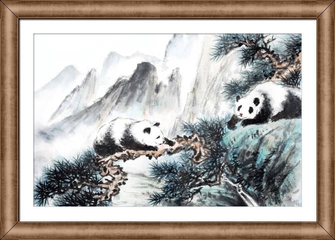 Купить и печать на заказ Картины в рамке, багете Пейзаж с пандами