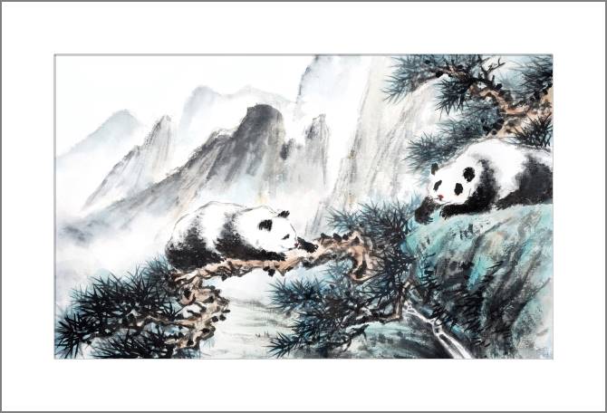 Купить и печать на заказ Картины, фото с паспарту Пейзаж с пандами