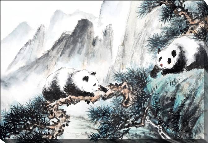 Купить и печать на заказ Картины Пейзаж с пандами
