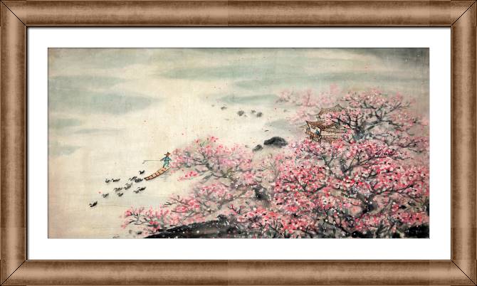 Купить и печать на заказ Картины в рамке, багете Пейзаж с сакурой