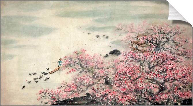 Купить и печать на заказ Картины на холсте Пейзаж с сакурой