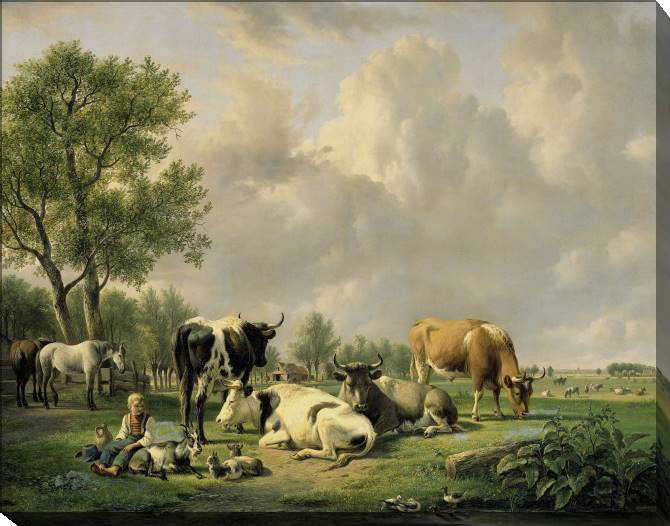 Картины на холсте Meadow with animals (Jan van Ravensway)