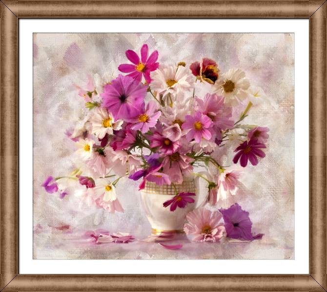 Framed and baguette paintings Pink bouquet