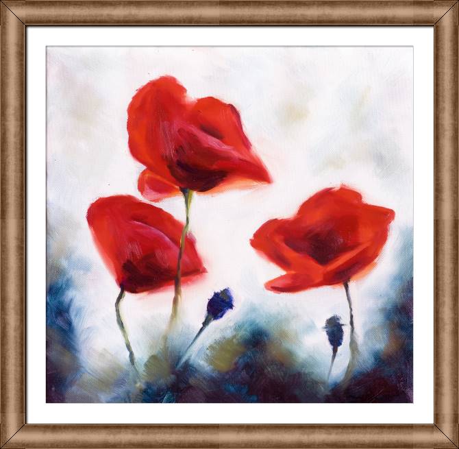 Купить и печать на заказ Картины в рамке, багете Три красных мака