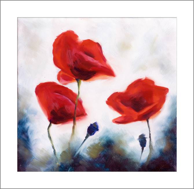 Купить и печать на заказ Картины, фото с паспарту Три красных мака