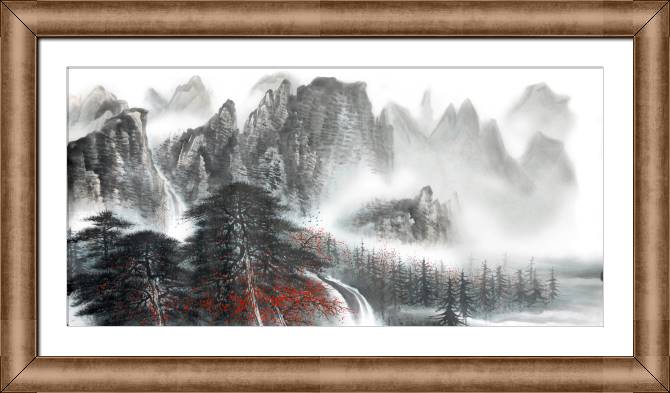 Купить и печать на заказ Репродукции картин Китайский пейзаж с горами