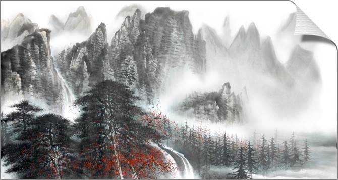 Купить и печать на заказ Картины на холсте Китайский пейзаж с горами