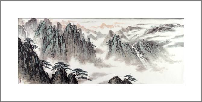 Купить и печать на заказ Картины, фото с паспарту Пейзаж китайский стиль