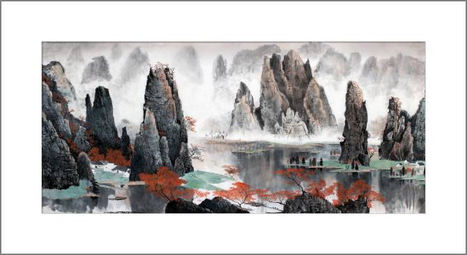 Купить и печать на заказ Картины, фото с паспарту Китайский пейзаж со скалами