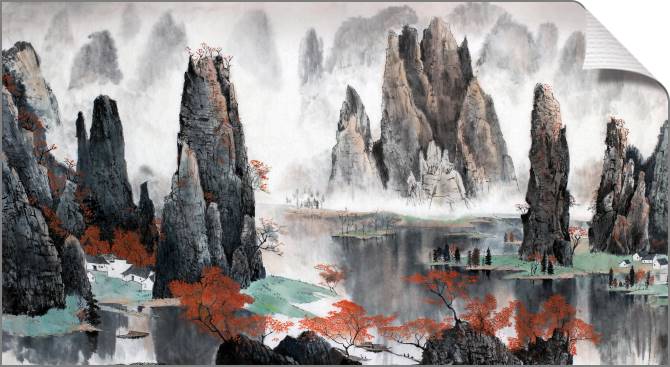 Купить и печать на заказ Картины на холсте Китайский пейзаж со скалами