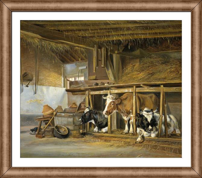 Купить и печать на заказ Картины в рамке, багете Коровы в хлеву